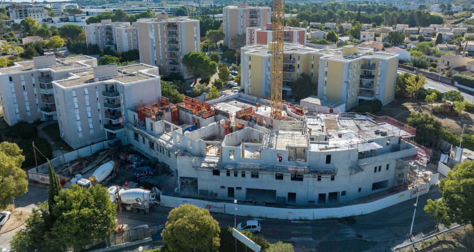 ACM ZAC POMPIGNANE - Avancement chantier à fin septembre 2025 - Photographie réalisée par Drone-OPS ACM ZAC POMPIGNANE